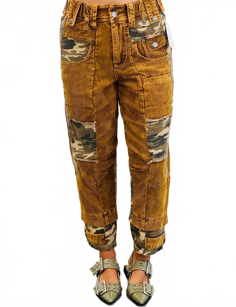 NEW OLI & HALI women's washed camouflage corduroy pants in brown